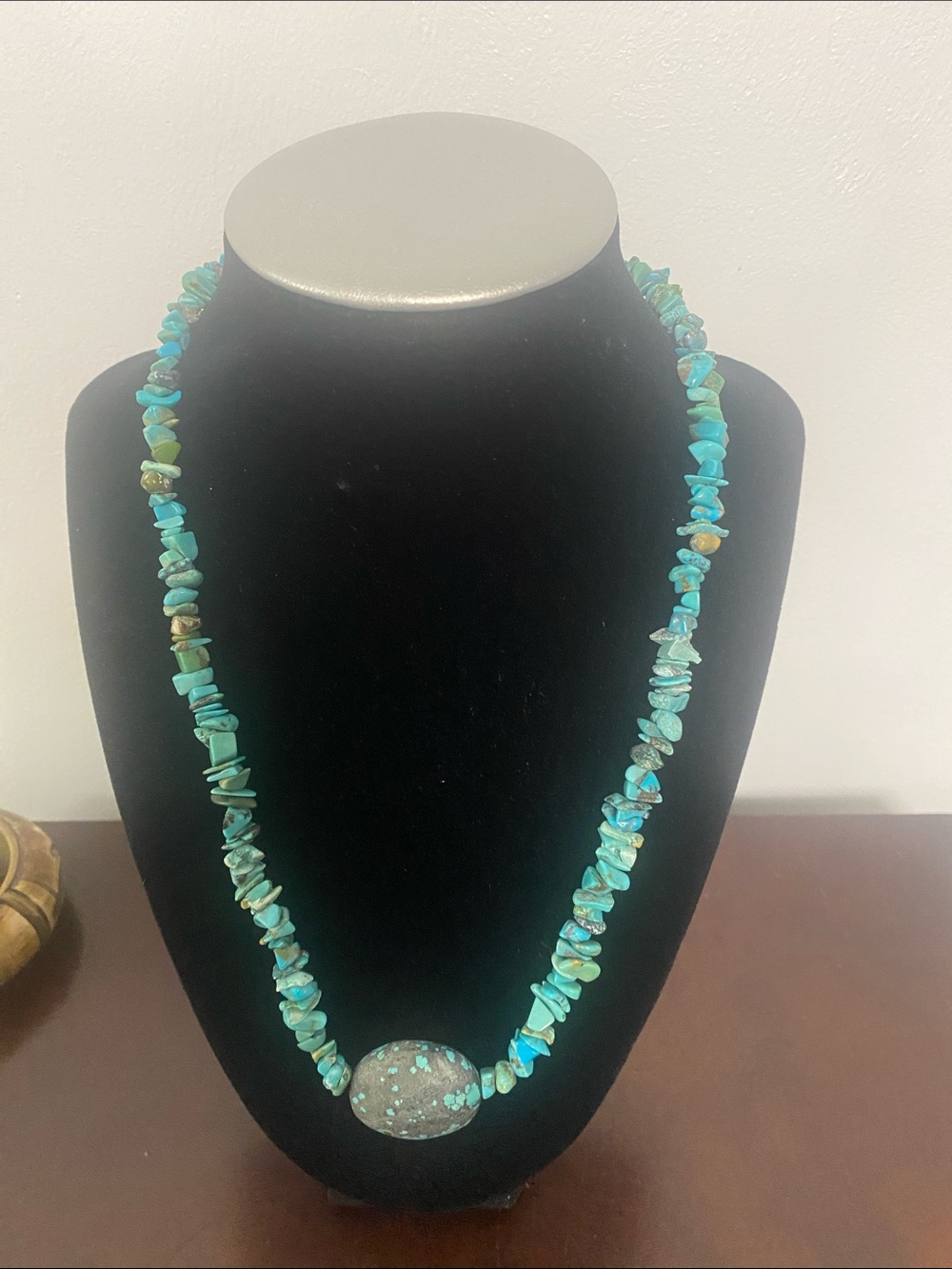 Turquoise Chip Necklace with Statement Pendant - Turquoise